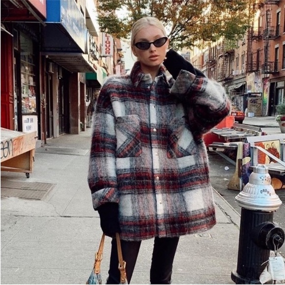 Iro Shirt Jacket Minsky Oversized Wool In Plaid Tartan White Black Red